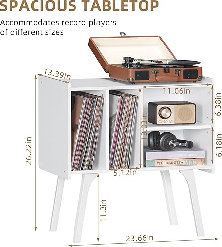 Miniatura 3 de LELELINKY Soporte para tocadiscos, mesa de almacenamiento de discos de vinilo con 4 gabinetes de hasta 120 álbumes, soporte para tocadiscos de