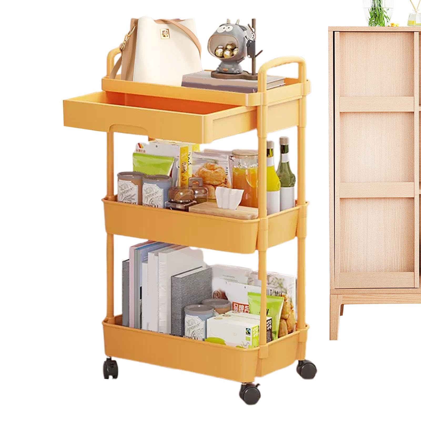 3-poziomowy wózek narzędziowy | Drawer Storage Trolley Rolling Cart Cart for Kitchen and Living Room | Wszechstronny organizer na przekąski z półkami na kółkach dla łatwego dostępu i