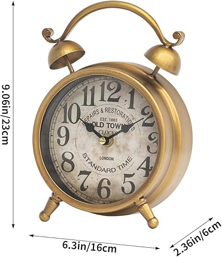 Miniatura 2 de Reloj de mesa de oro antiguo, reloj de escritorio rústico de granja, reloj de mesa silencioso sin tictac para dormitorio, sala de estar o estante,