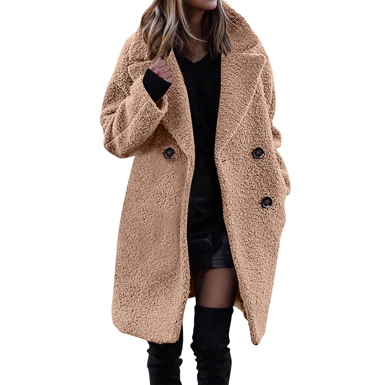 Trenchs Moelleux pour Femmes pour Femmes 2024 Manteau à Manches Longues à Revers Veste Polaire Vêtements d'extérieur décontractés à la Mode Grosse Veste Bouffante