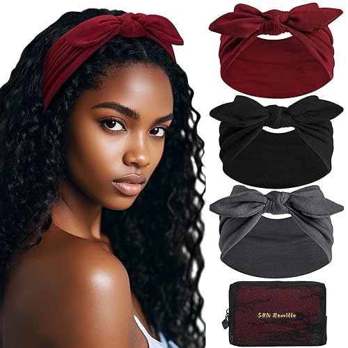 Miniatura 15 de S&N Remille Diademas anchas para mujer, banda para el cabello grande, diadema elástica antideslizante con nudo trenzado, accesorios para yoga