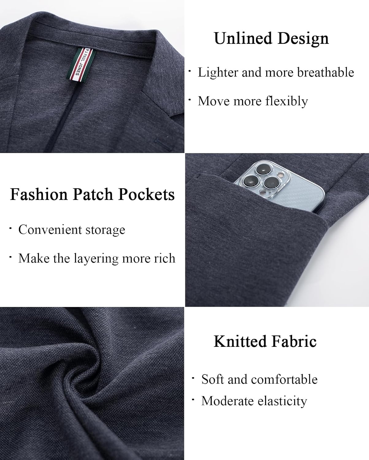 PJ PAUL JONES Men's Casual Knit Blazer Suit Jackets Two Button Lightweight Unlined Sport Coat - Image 3