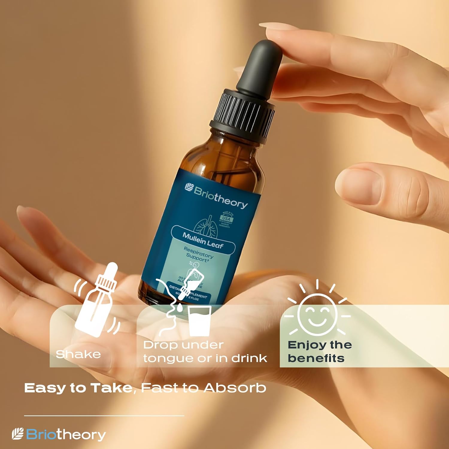 Mullein Leaf Extract - Fast Absorbing Liquid Drops for Lungs, Natural Respiratory Support Herbal Supplement, Alcohol Free Vegan Non-GMO, Natural Mullein Leaf Extract - 60 ml - Image 2