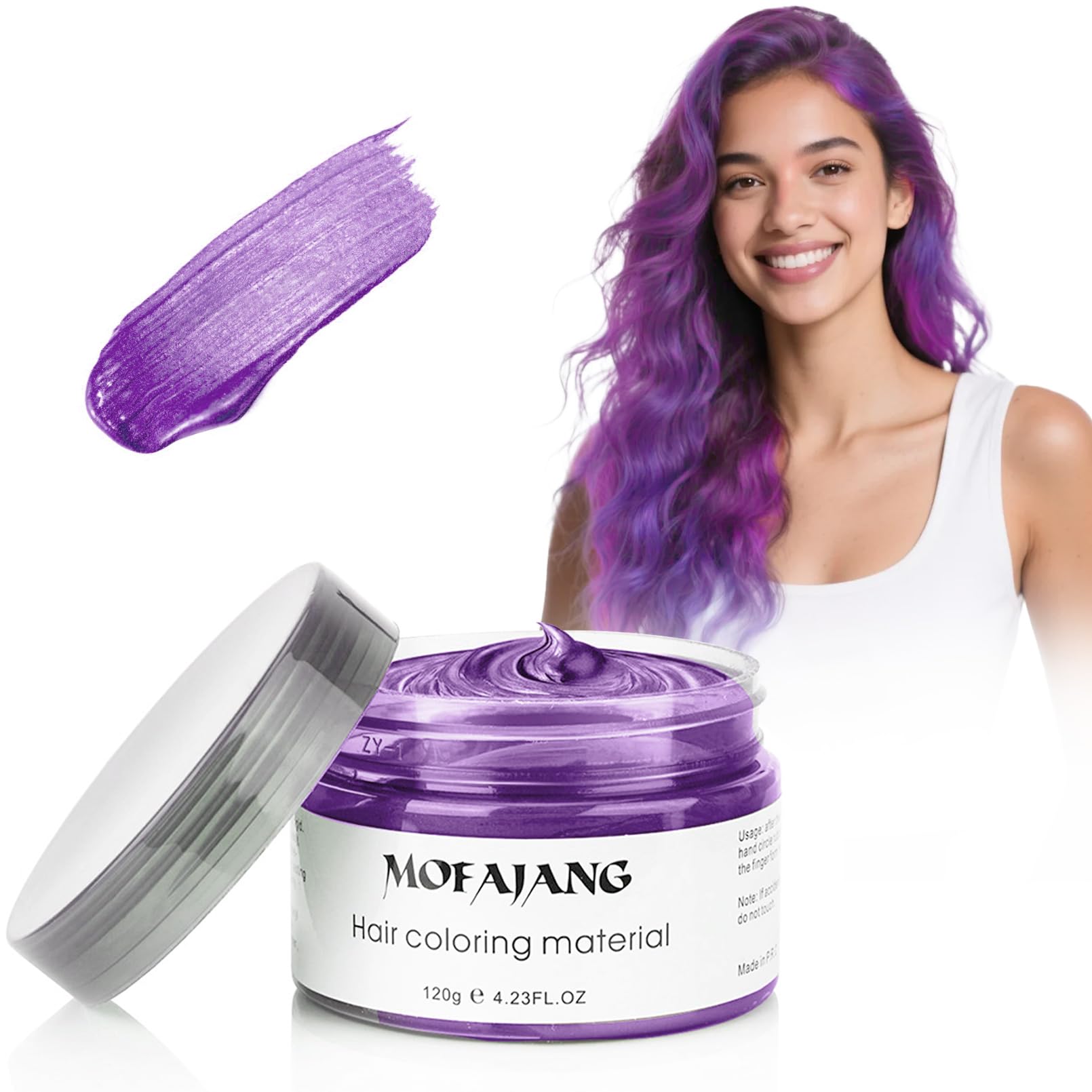 VOLLUCK Temporary Hair Colour, Purple Hair Colour, Styling Hair Tones for Men Women, Natural Hairstyle Pomade, Temporary Hair Dye Wax for Party, Cosplay & Halloween, 4.23 Ounces (Purple)