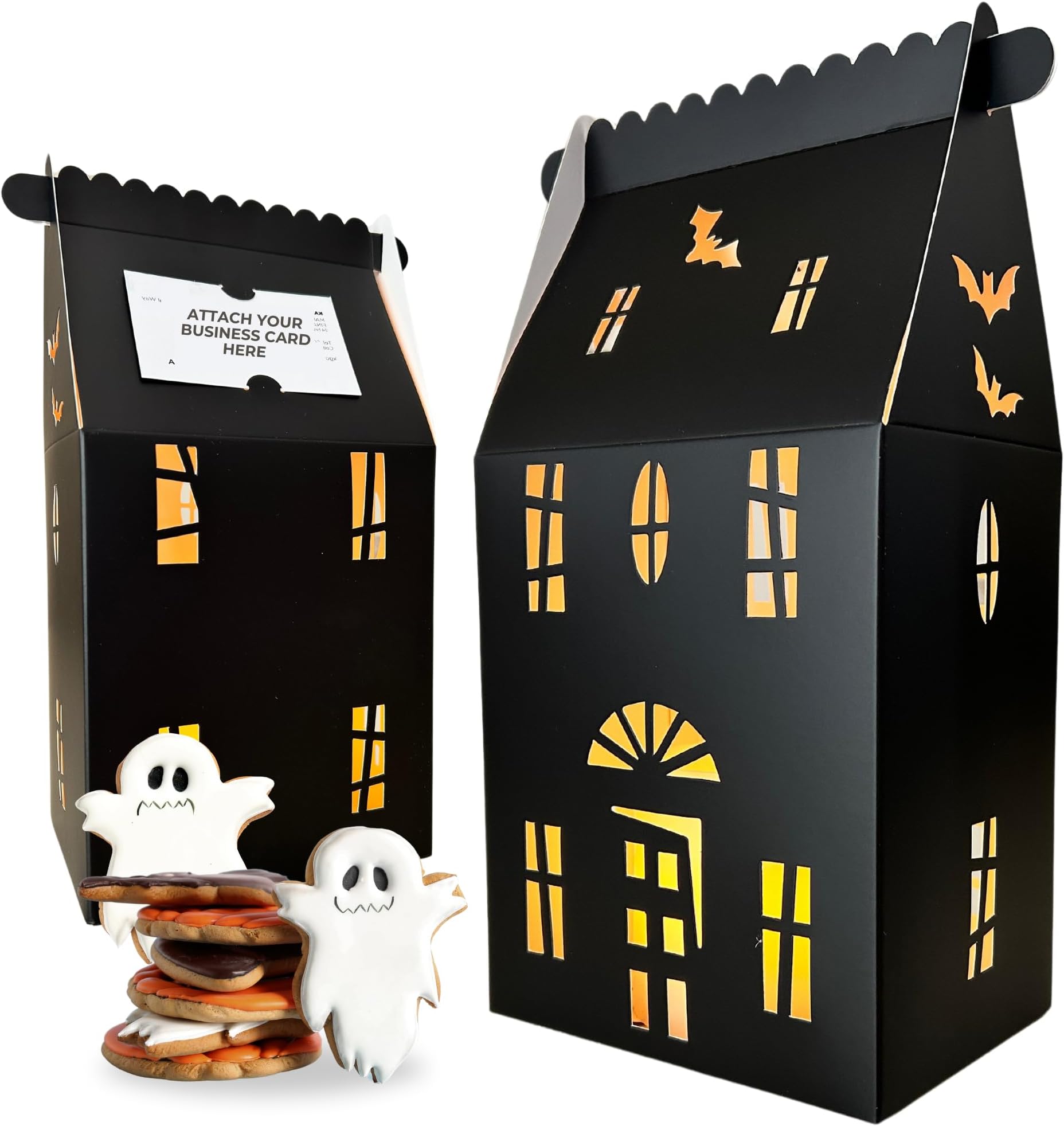 20 Pcs Black Haunted House Shaped Gift Boxes for Treats, Desserts, Fancy Cookie, White Gable Bakery Packaging for Housewarming Holiday Christmas Valentines Halloween Gifts