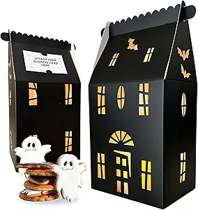 20 Pcs Black Haunted House Shaped Gift Boxes for Treats, Desserts, Fancy Cookie, White Gable Bakery Packaging for Housewarming Holiday Christmas Valentines Halloween Gifts