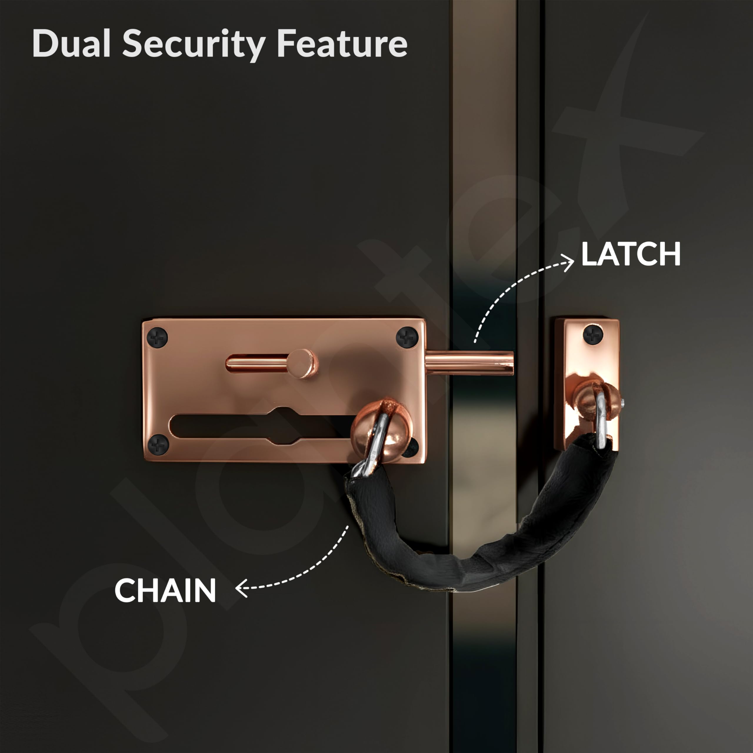 Plantex Door Chain with Baby Latch/Door Chain Lock for Main Door/Latch Lock for Door/Heavy Duty Door Safety Guard Lock for Home, Hotel & Office Security โ Pack of 1 (DTK-294-Rose Gold) 2