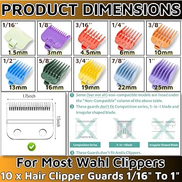 Professional Hair Clipper Guards For Wahl 10PCS,Guards For Clippers 1/16 To 1 Barber Guards Clippers Barber Accessories For Wahl Clipper Guards Set Wahl Premium Guards For Most Wahl Clippers