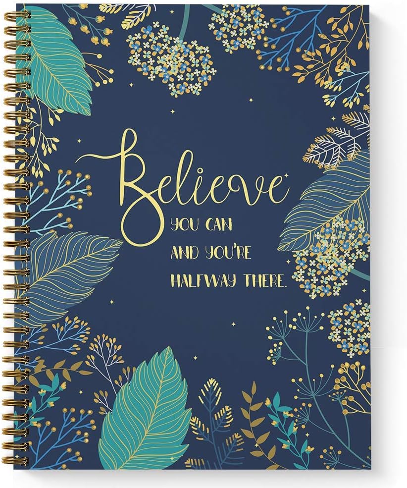Gotcha Covered Notebooks Softcover Believe You Can 8.5" x 11" Motivational Dot Grid Journal/Spiral Notebook, 120 Dot Grid Pages, Durable Gloss Laminated Cover, Gold Wire-o Spiral. Made in the USA