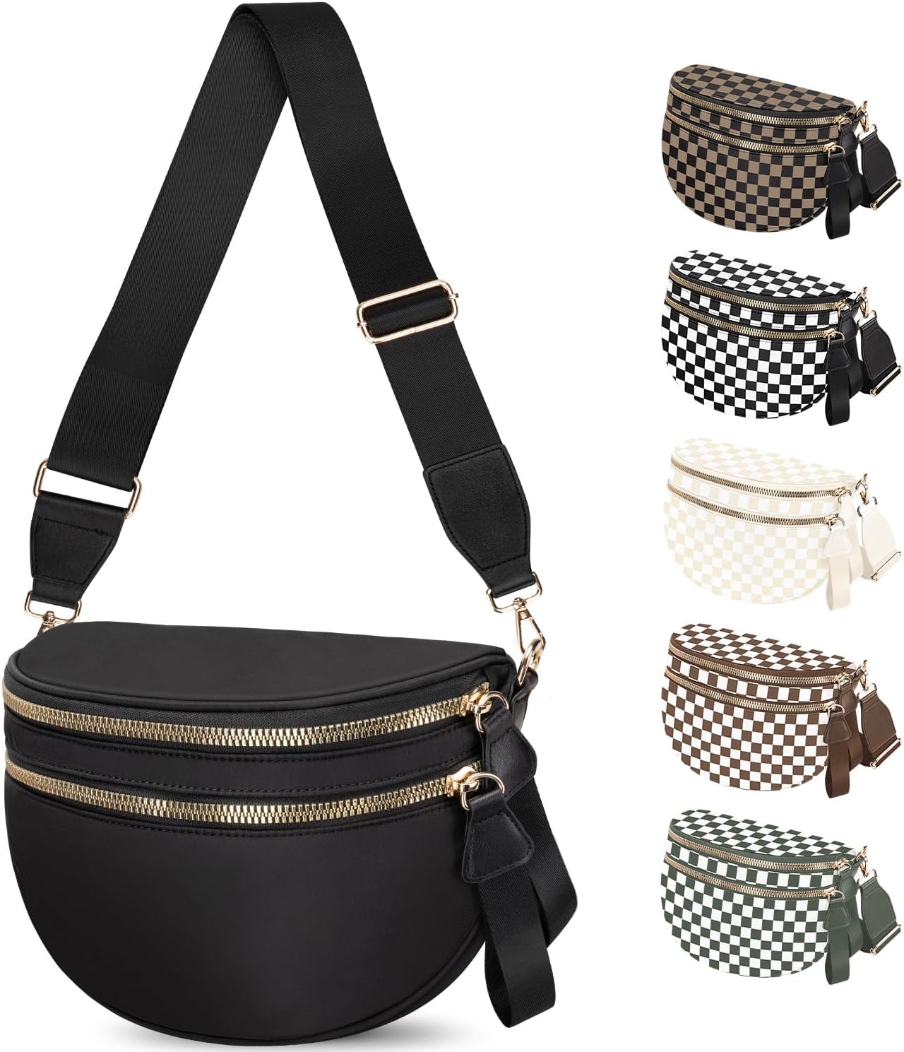 Spacious Nylon Checkered Crossbody Bum Bag for Women, Fashion Checkerboard Fanny Pack Purse with Anti-theft Pocket, Adjustable Wider Strap Wasit Bag