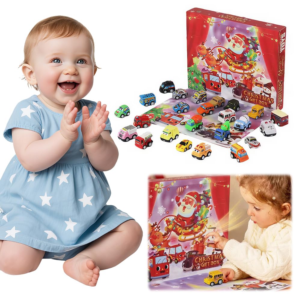 Calendario Avvento Natale 2025 con 24 Macchinine Pull Back, Gioco Conto alla Rovescia per Bambini