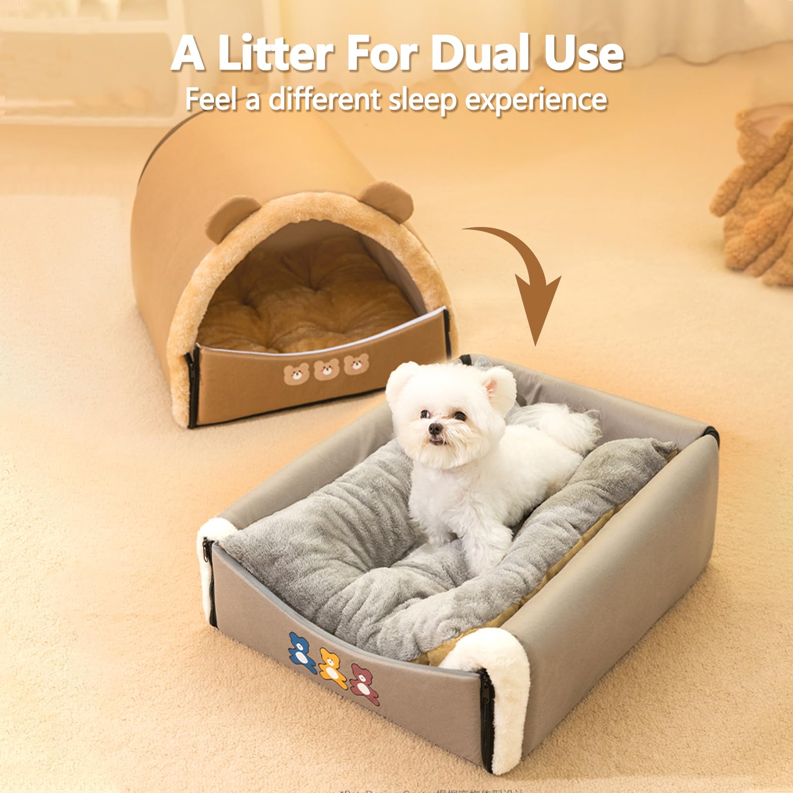 BOSERMEN Cat Bed, Cute Cat House, Removable and Washable Pet Cave Bed, Portable Cat Igloo Bed with Removable Cushion, Warm Cat Cave Bed(M, Brown)