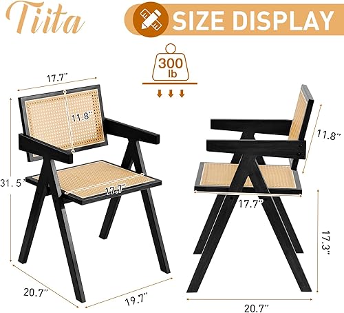 Miniatura 3 de Tiita Juego de 2 sillas decorativas de ratán, sillas de comedor modernas de mediados de siglo, sillas de sala de estar de bambú para sala de