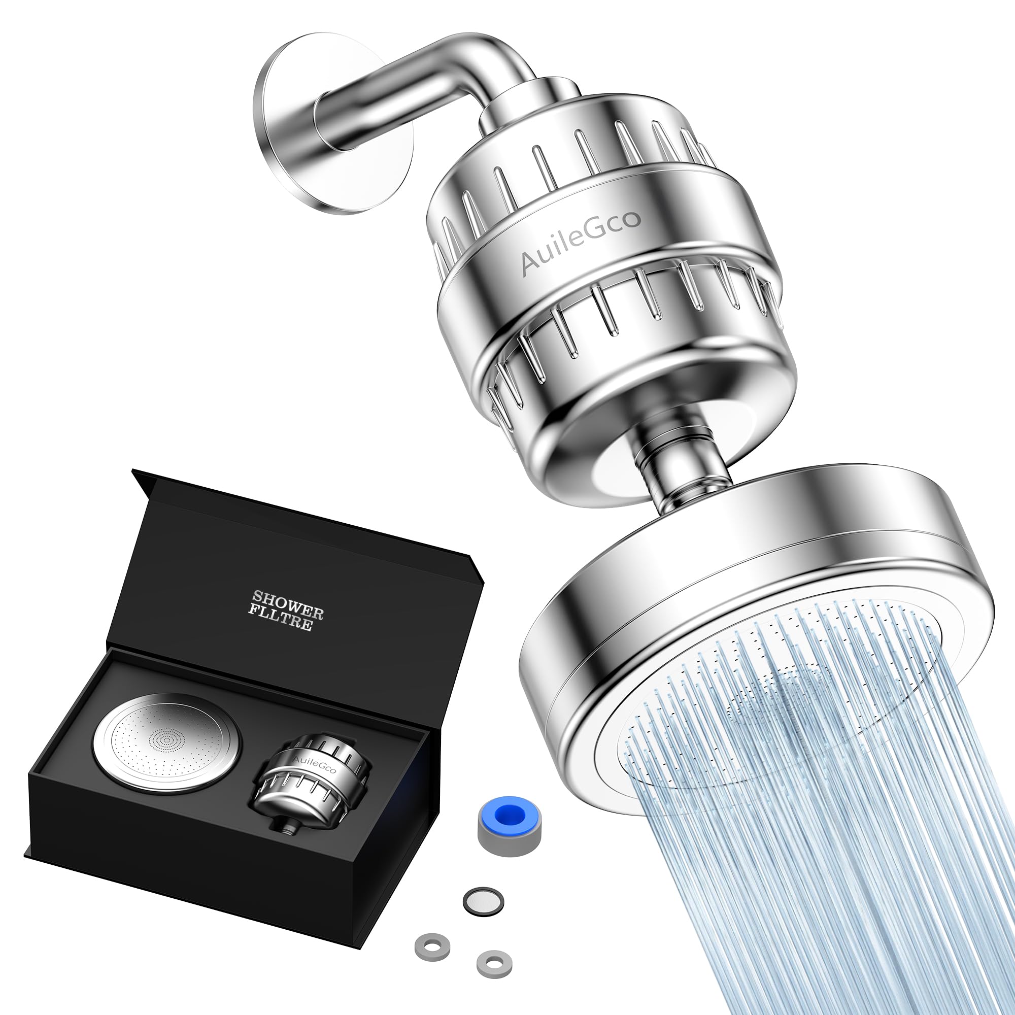 25+3 Stage AuileGco High-Output Filtered Shower Head Set-Shower Filter for Hard Water, Heavy Metals, Chlorine and Harmful Substance