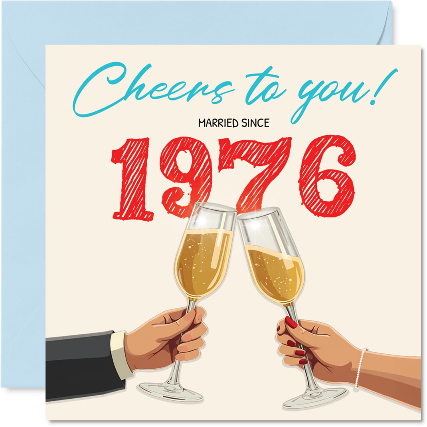 50th Anniversary Card for Women Men - Cheers! Married Since 1976 - Happy 50 Year Anniversary Card for Girlfriend Companion Boyfriend Wife, 145mm Wedding Anniversaries Greeting Cards