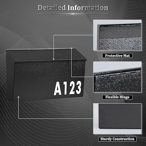 Miniatura 6 de Dalmbox Buzón de pared grande para poste de acero galvanizado a prueba de óxido para exterior o casa de pueblo, estilo horizontal, negro, 15.7 x 4.3