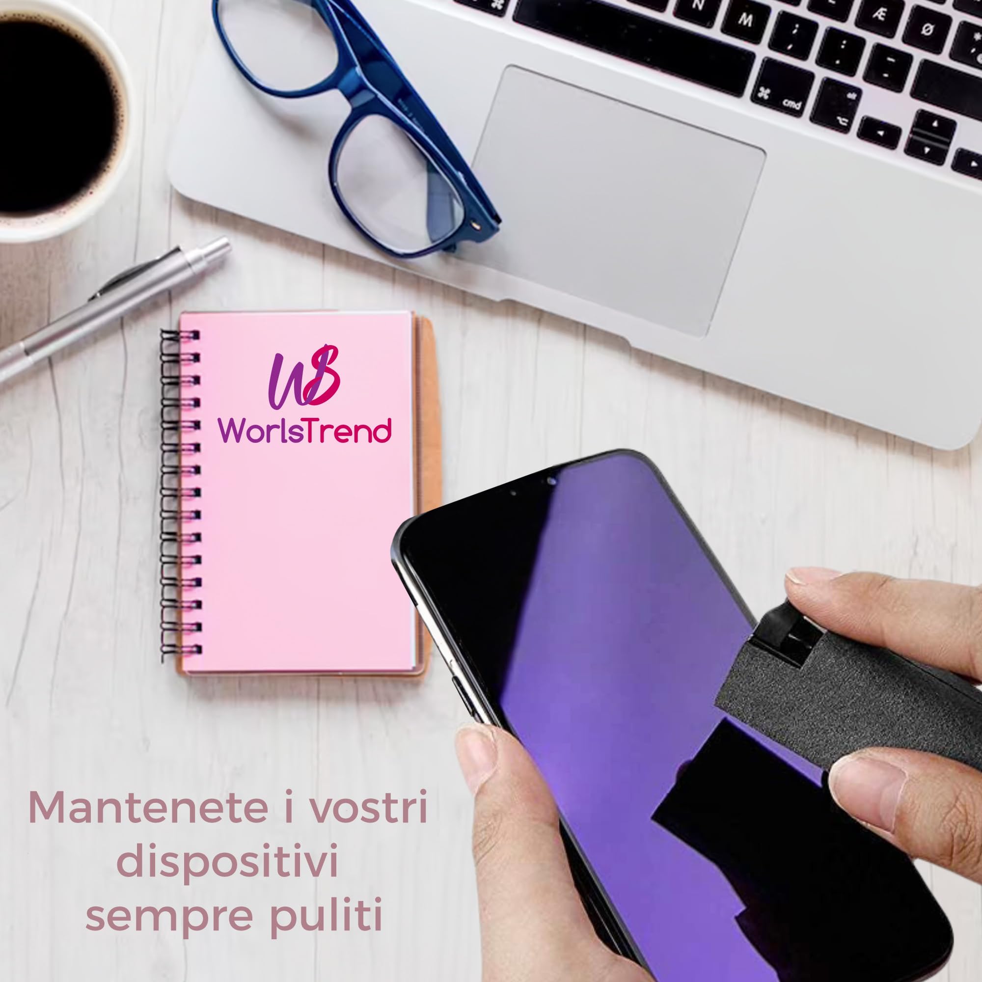 Confezione da 2 pulitori per schermo mobile/PC/TV/iPad/MacBook con panno in microfibra, 2 in 1 pulitore, spruzza e strofina, spruzza e pulisci il tuo schermo all'istante, ricaricabile.