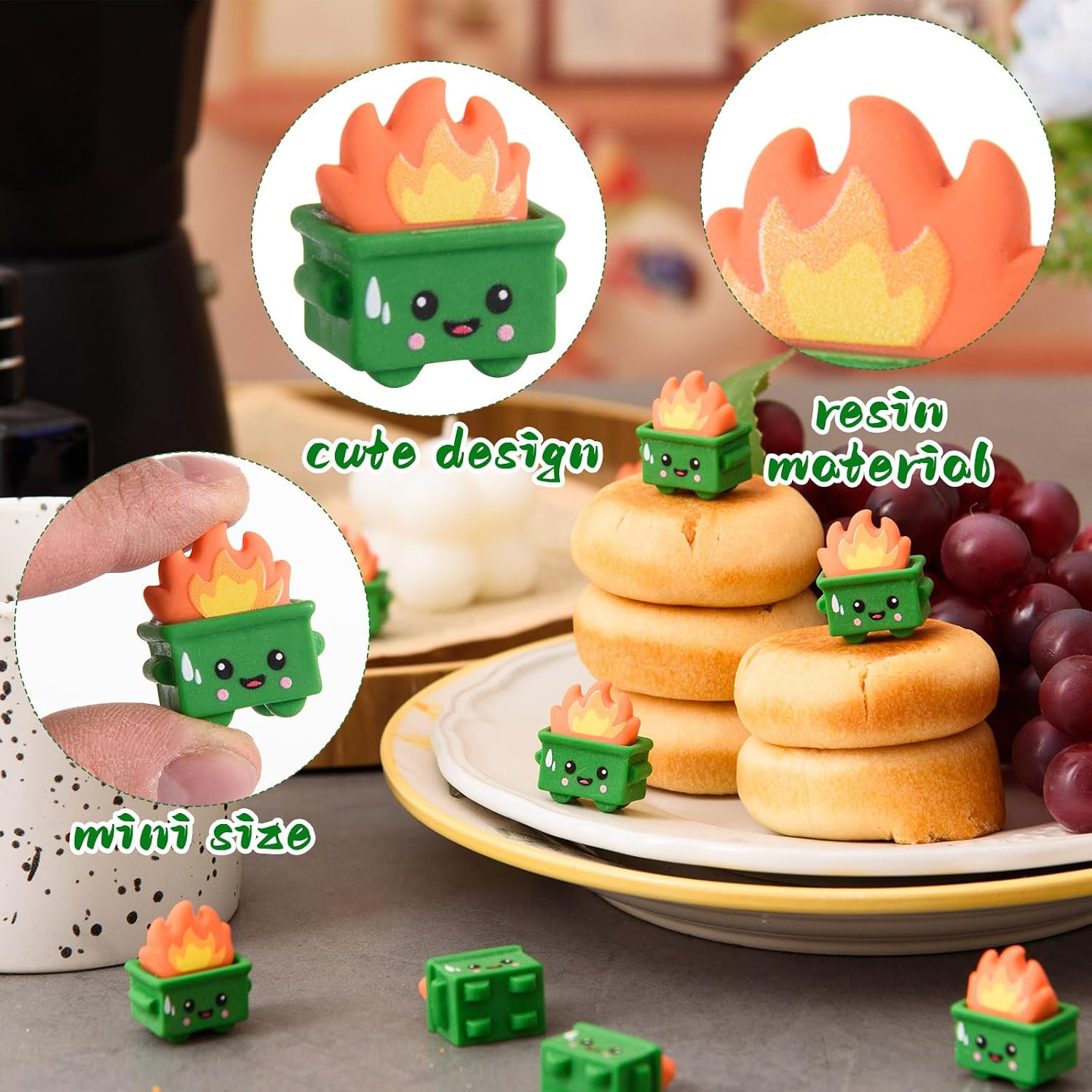 60 Pcs Mini Dumpster Trash Shape with Fire Figurines Tiny Resin Dumpster Fire Figures Positive Desk Decorations Encouragement Motivational Gifts for Teacher Coworker Staff (60, Green) image 4