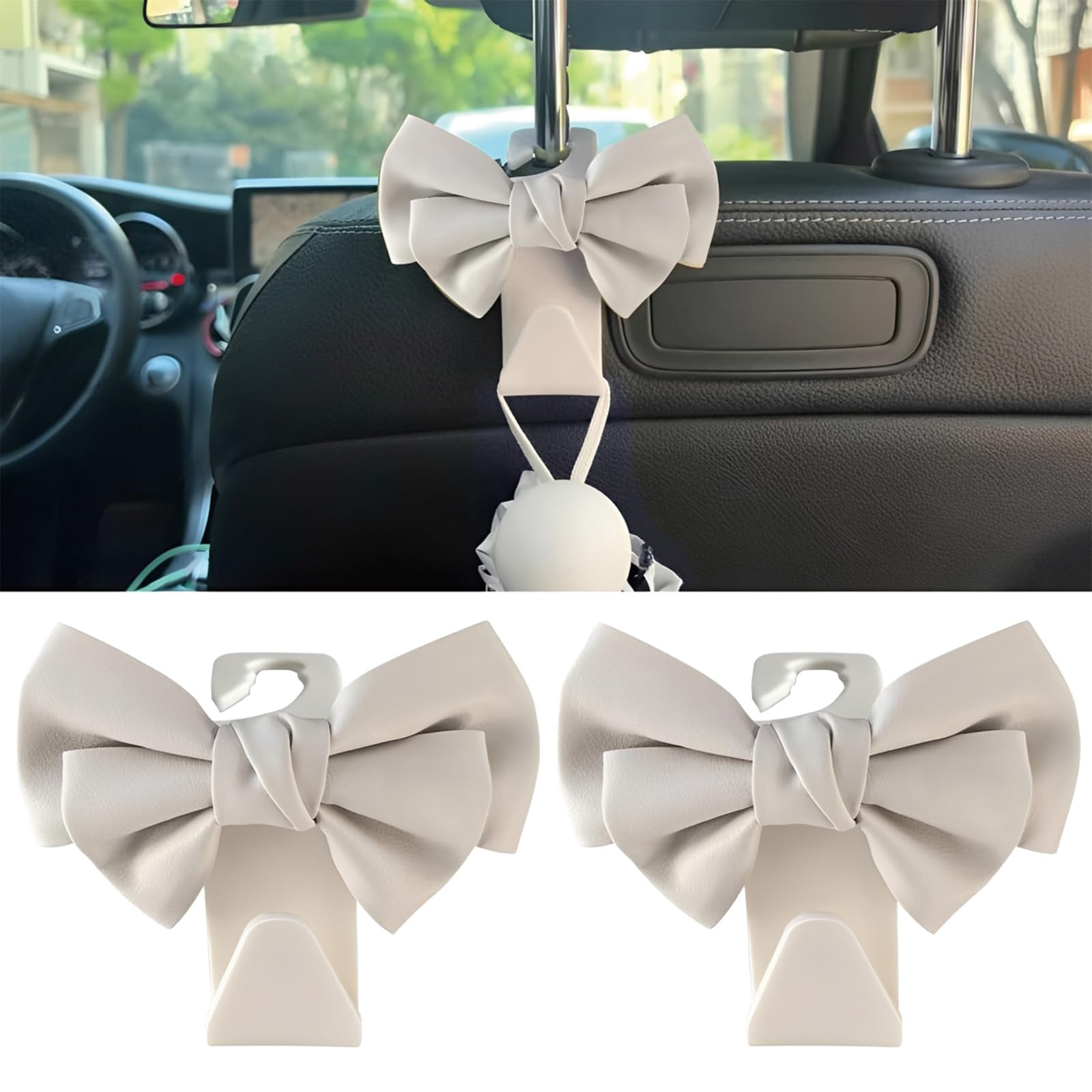 BharatBazaar Car Hooks for Hanging, 2PCS Leather Bow Car Seat Hooks | Plastic Material, Car Seat Hook, Headrest Hooks for Car, Bag Holder, Car Decoration Items Interior, Purse Hook for Car-picture-45