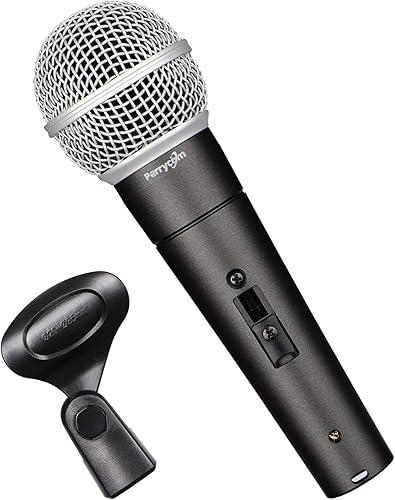 Perrycom Micrófono vocal dinámico profesional con interruptor de encendido y apagado, micrófono XLR de metal dinámico cardioide compatible con