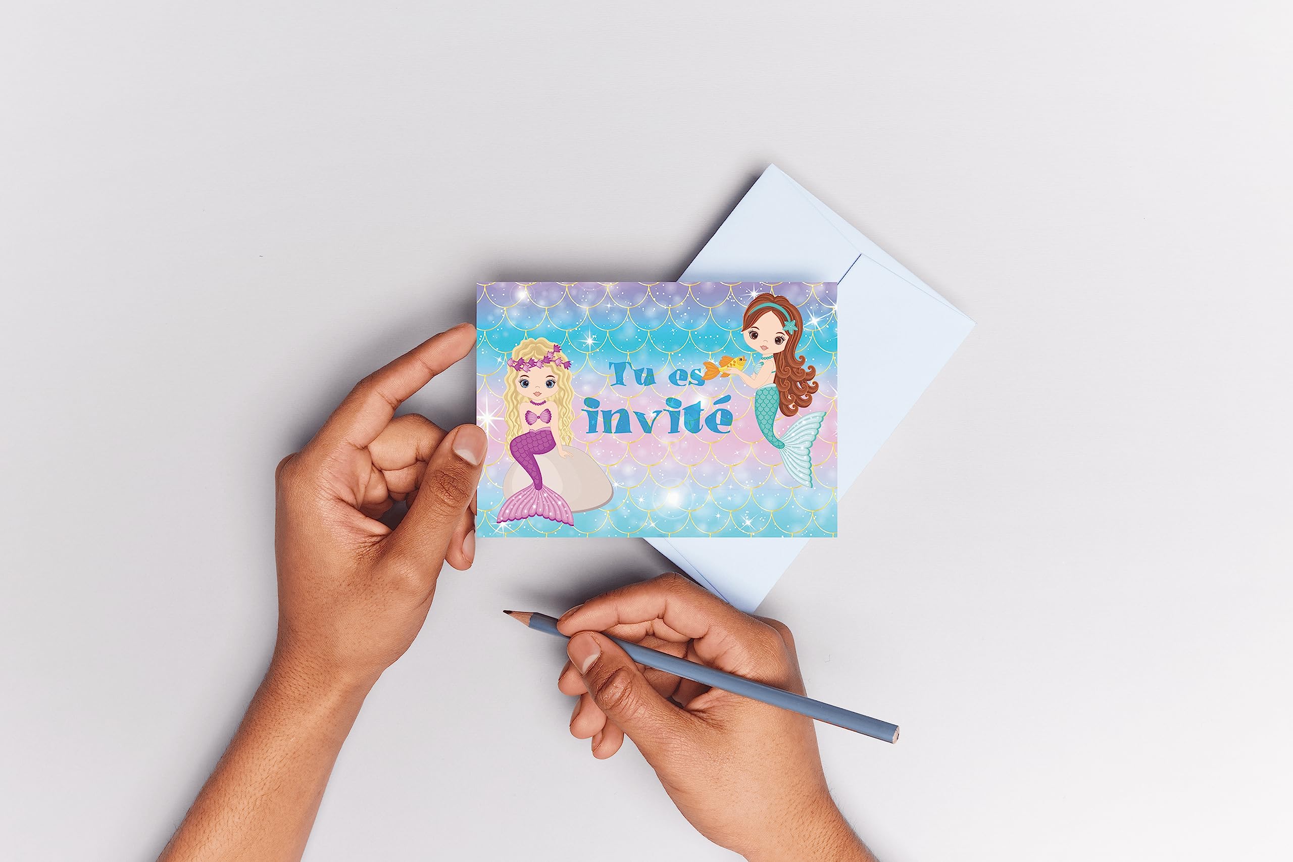 Lot De 10 Cartes D'Invitation La Petite Sirène – Anniversaire Fille Ou Fête Piscine – Français – Format DIN A6 (14,8 X 10,5 Cm)