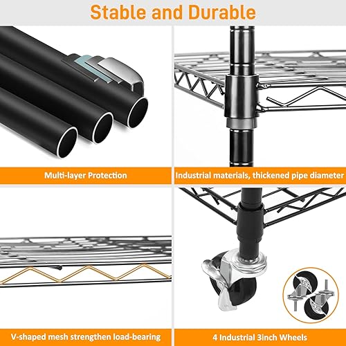 Miniatura 5 de Estantes de almacenamiento de 5 niveles con ruedas, capacidad de 1750 libras, estanterías resistentes, estante de metal ajustable de 14 x 36 x 75