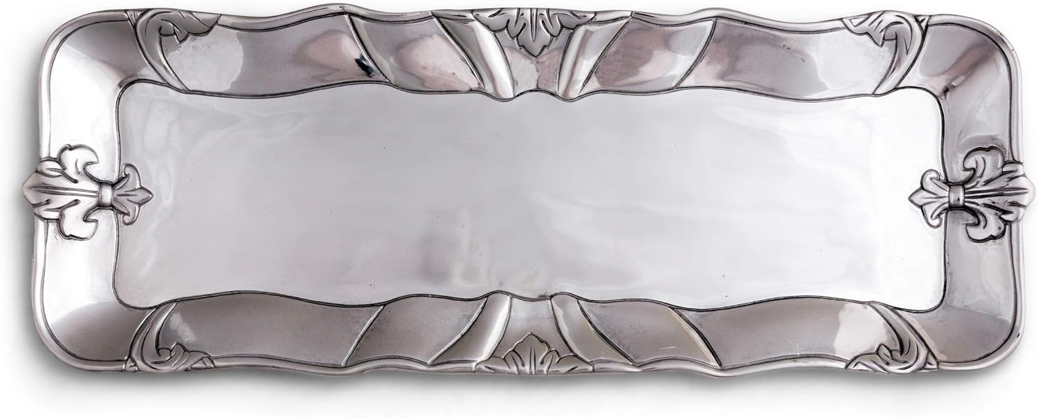 Arthur Court Designs Aluminum Metal Fleur-De-Lis Oblong Food Serving Tray Centerpiece 18 inch x 7 inch