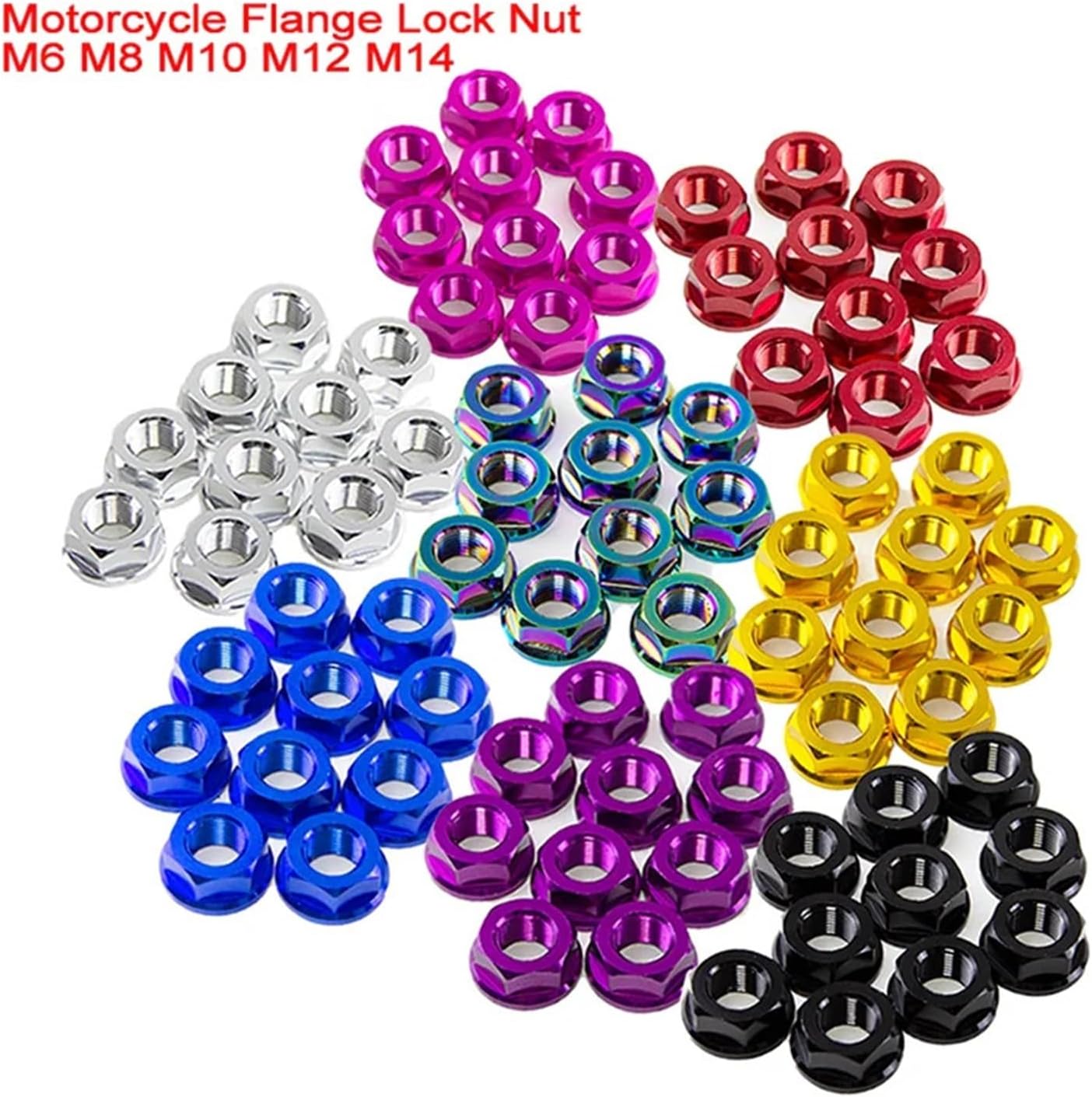 M6 M8 M10 M12 M14 Motorcycle Anodized Screw Bolt Nylon Hex Insert Lock Nut Universal Axle Flange Rear Locknuts Self-locking(Multicolor,5Pcs,M14)
