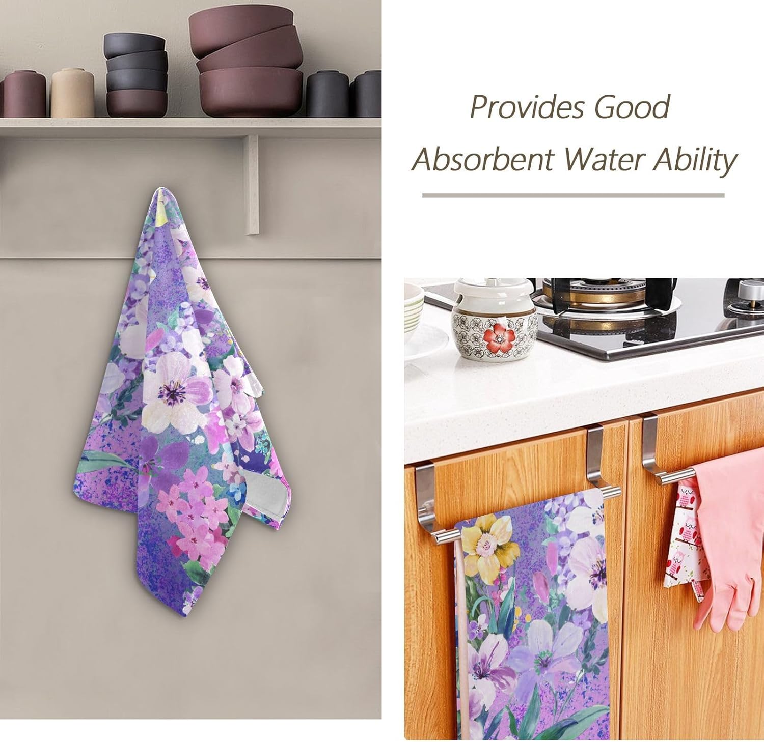 Purple Floral Hand Towels for Bathroom 2 Pack,Microfiber Soft Absorbent Garden Pink Wildflower Spring Nature Scenery Kitchen Towels,Decorative Bathroom Towels for Face,Hair,Bath 14"x28" - Image 7