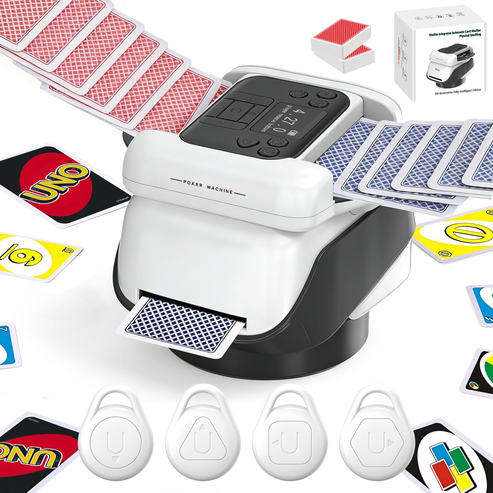 Trasmettitore automatico di carte e mixer per carte con funzione di rotazione a 360°, allocazione personalizzabile per molti giocatori, angolo di uscita versatile, compatibilità (con