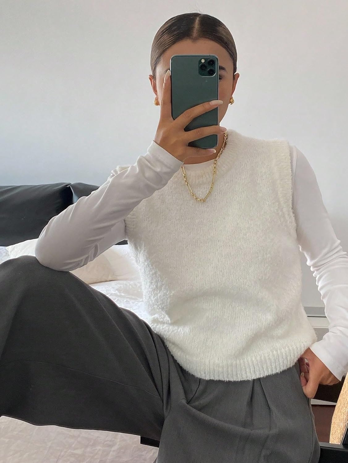 Women Fall Trendy Sleeveless Knit Sweater Vest Sweater Vest Top
