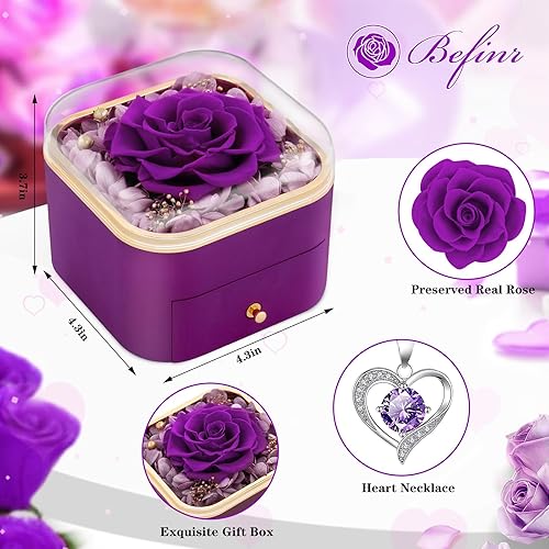 Miniatura 4 de Beferr Regalos para el día de San Valentín para ella, rosa real preservada con collar, regalos para el día de San Valentín para mujeres, flores