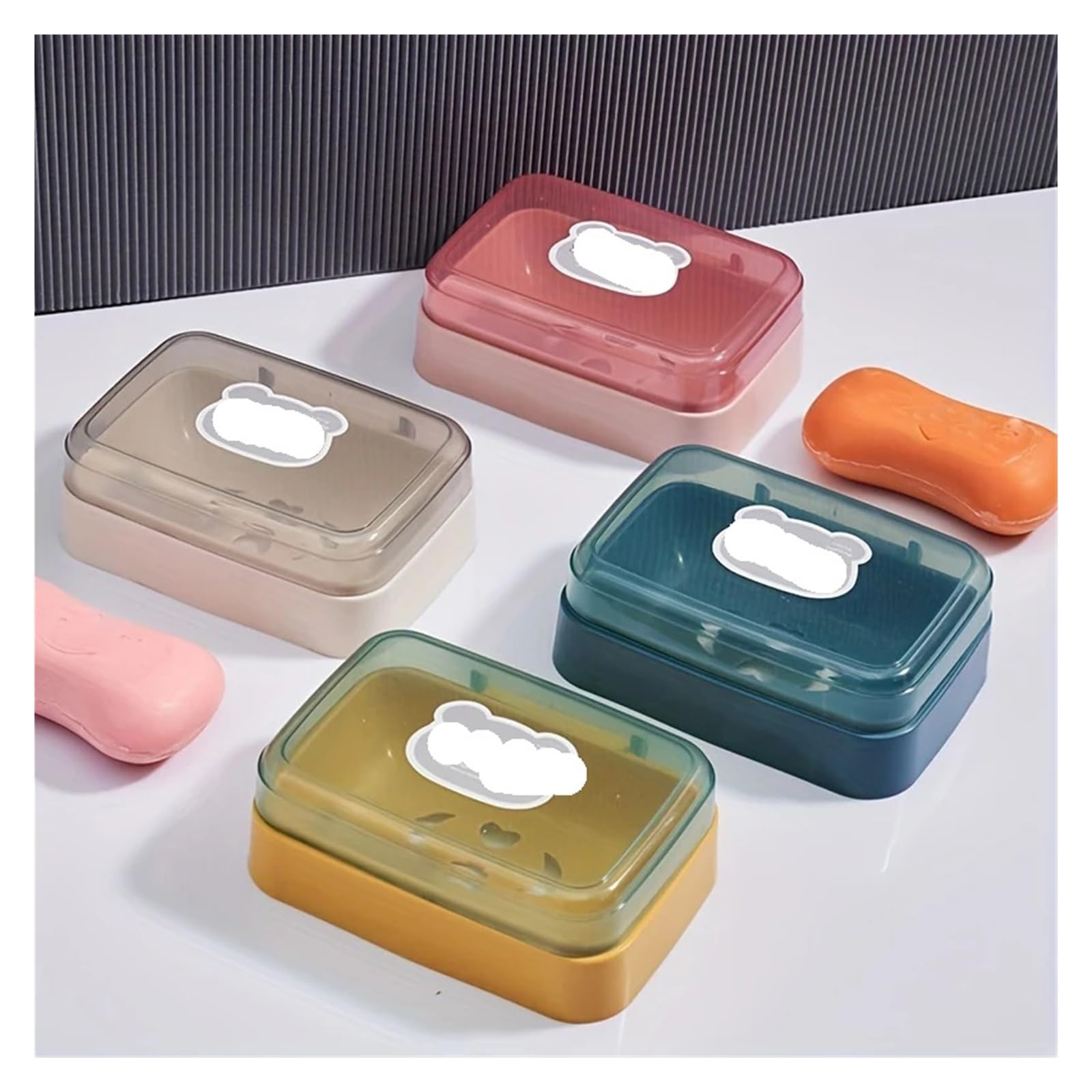 Jabonera 2 Piezas, Plato portátil, Caja con Tapa, Soporte de plástico for el hogar, jabonera for baño, artículos Viaje para BañO(Yellow)
