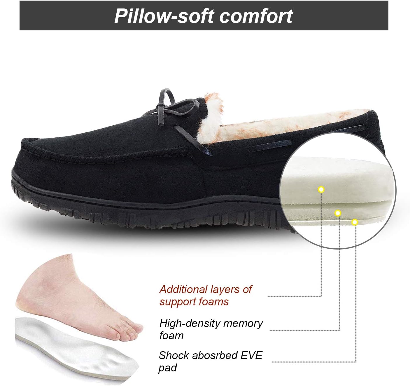 LA PLAGE Men's Moccasin Slippers Memory Foam Warm Plush House Slippers, Indoor Outdoor Comfortable Winter House Shoes - Image 4