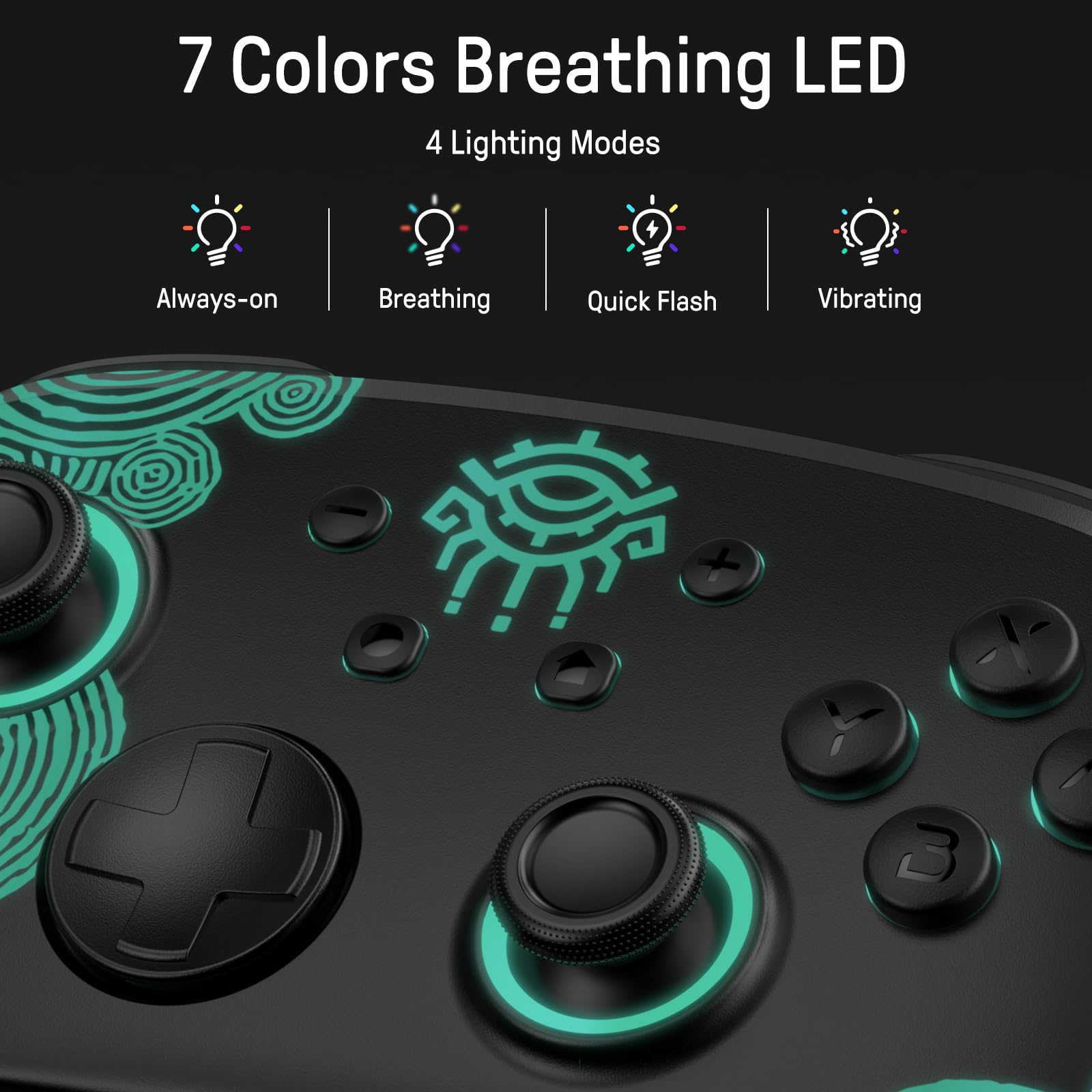 FUNLAB [Luminous Pattern] Switch Pro Controller Wireless Compatible with Nintendo Switch/OLED/Lite, Firefly Bluetooth Remote Gamepad with 7 LED Colors/Paddle/Turbo/Motion Control for Zelda Fans