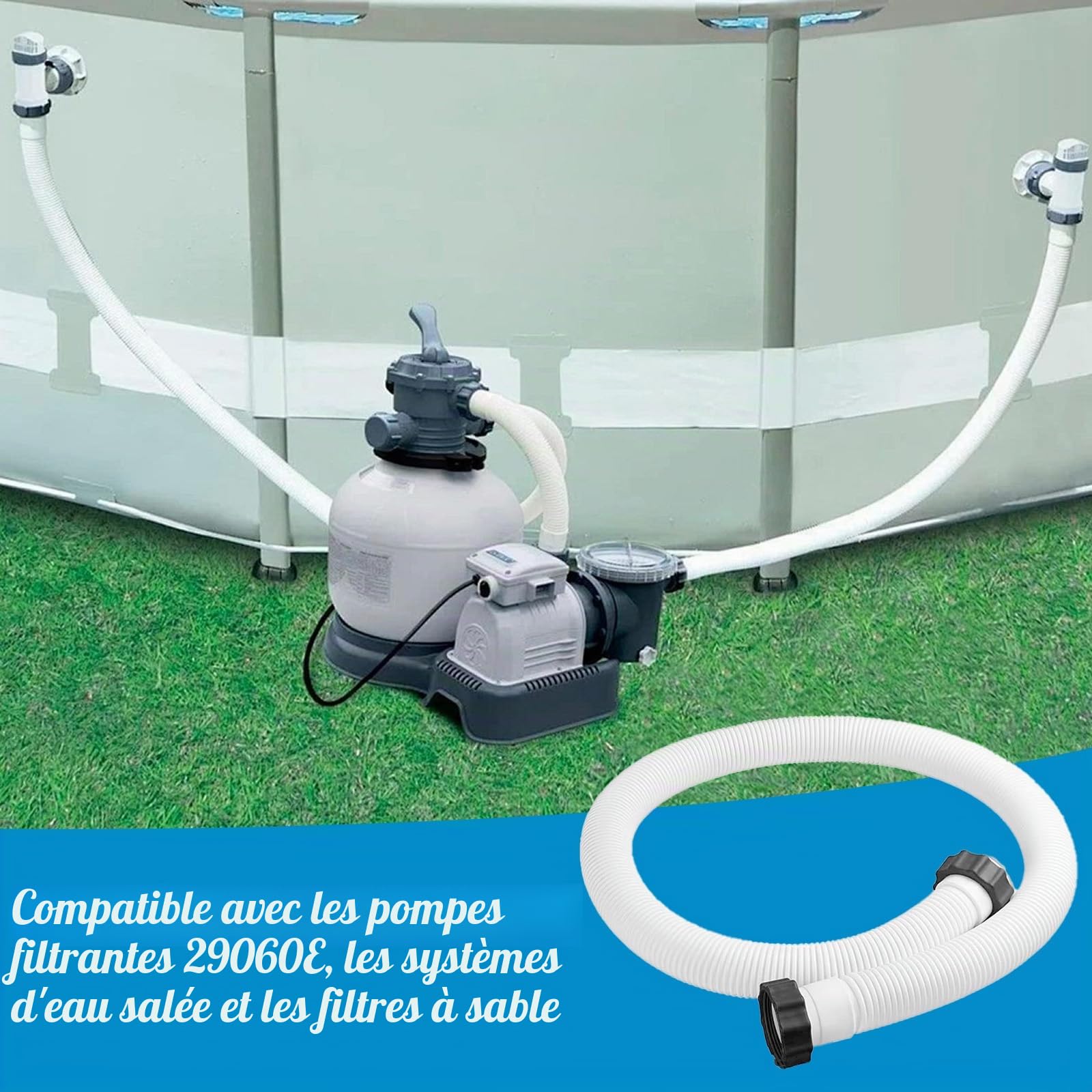 Lot de 2 tuyaux de rechange pour pompe de piscine Intex, 38 mm/150 cm, avec 2 adaptateurs de tuyau de type B