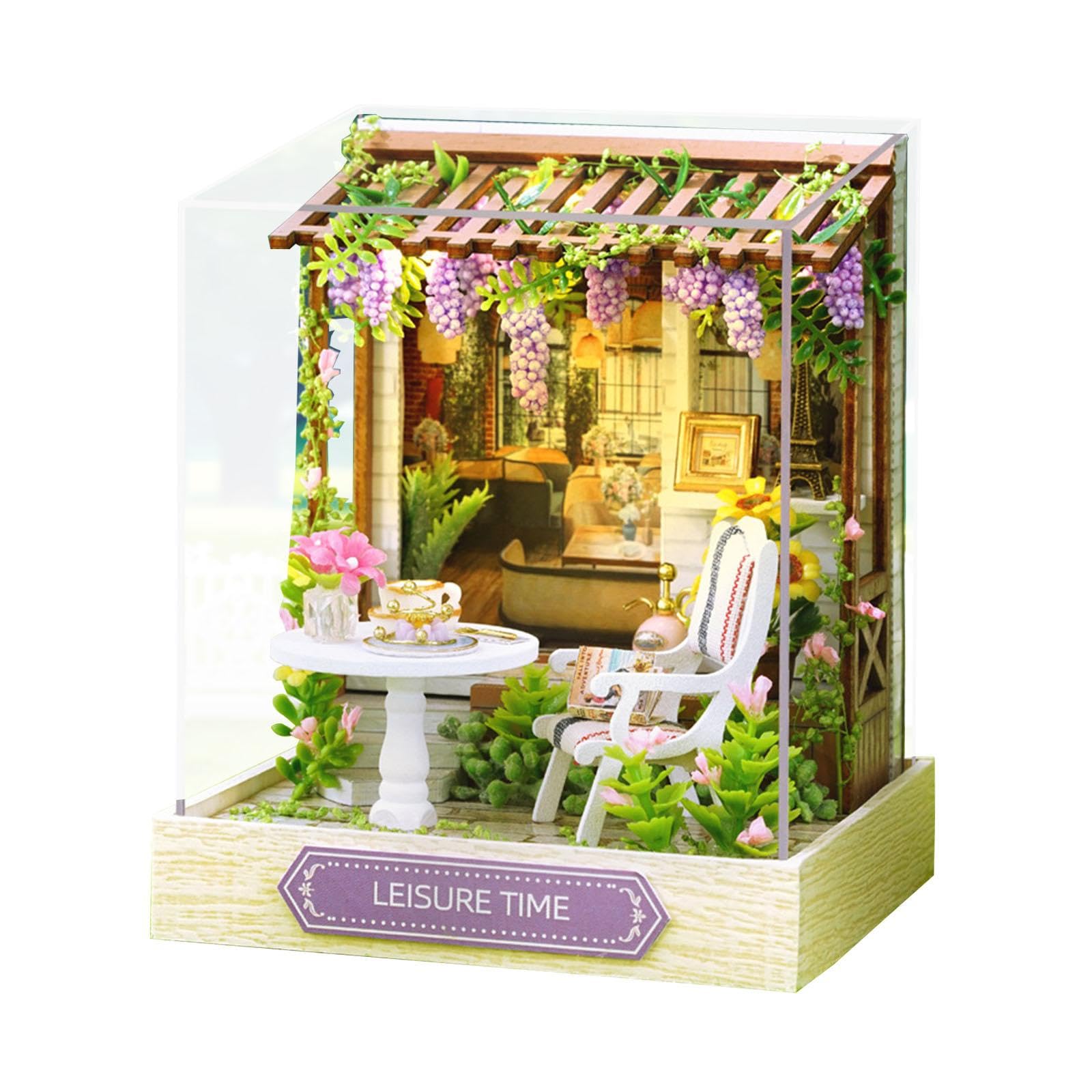Kit per Case in Miniatura Fai da Te: Mini Casa delle Bambole con Copertura Antipolvere E Illuminazione a LED Integrata – Regalo Perfetto per Valen, Tempo Libero