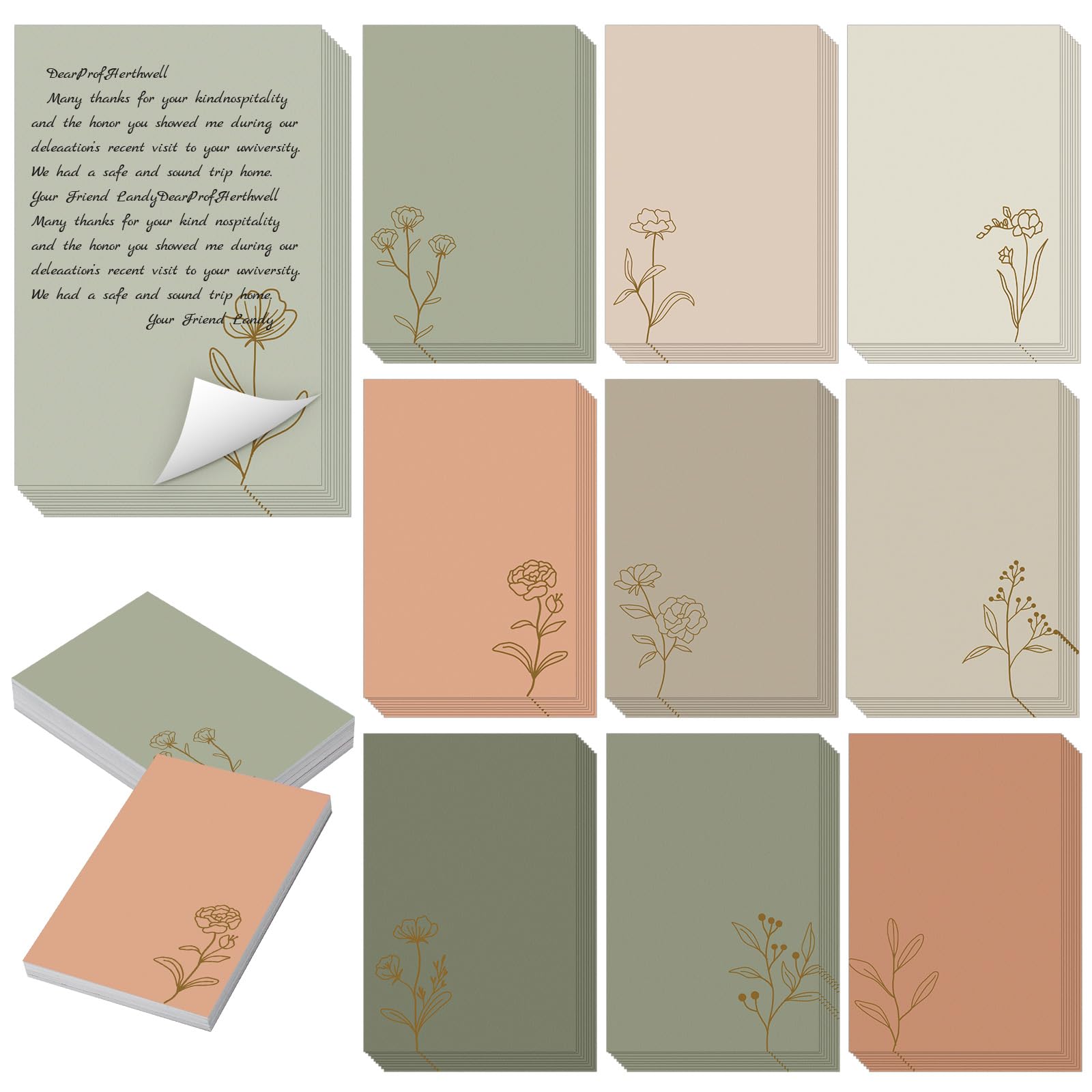 Spiareal 100 Pcs Blank Note Cards Index Card, Green, 4 x 6 in, Floral