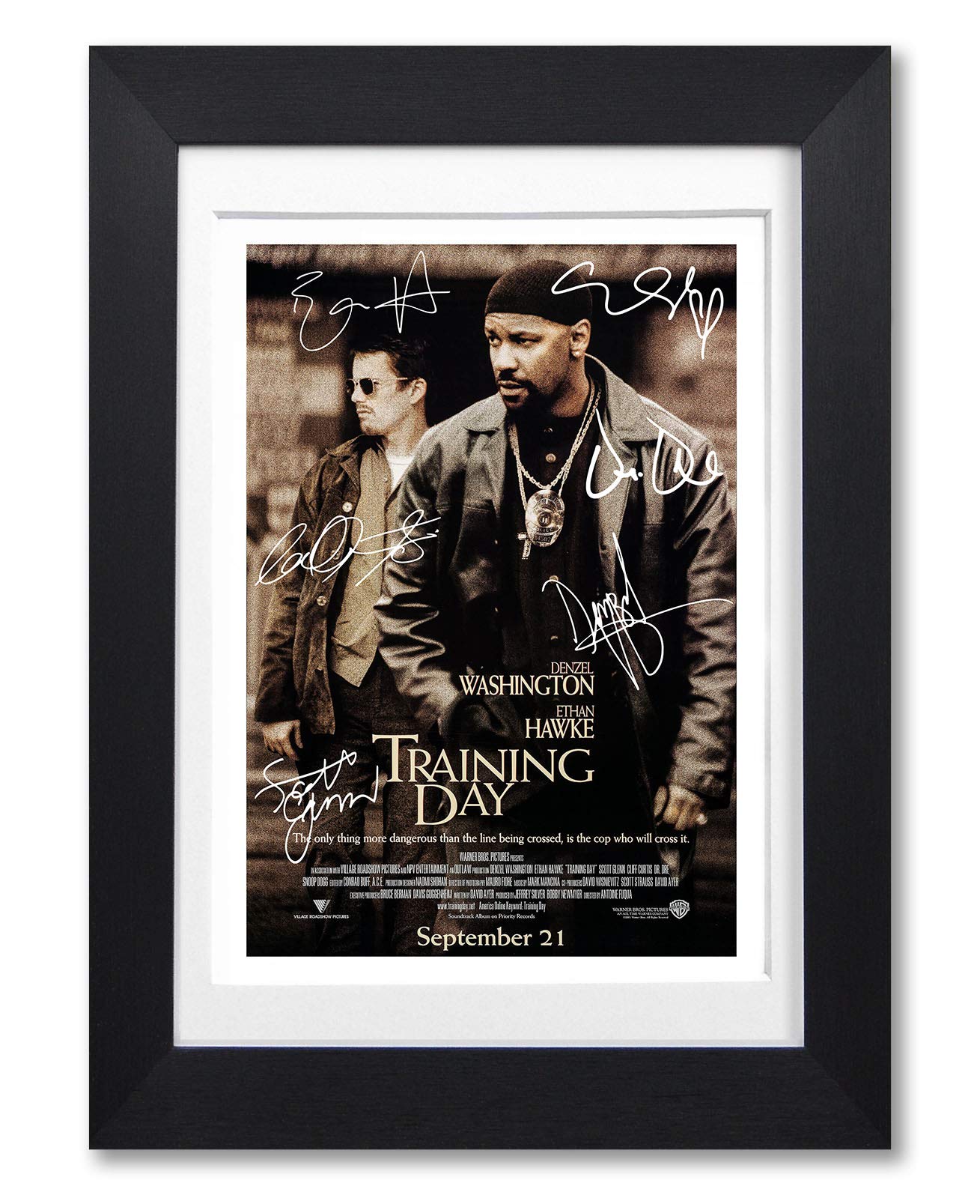 Mounted Gifts Black Training Day Cast Signed A4 Poster Photo Print Framed Autograph Gift Movie Film Denzel Washington Ethan Hawke ( Framed & Mounted)