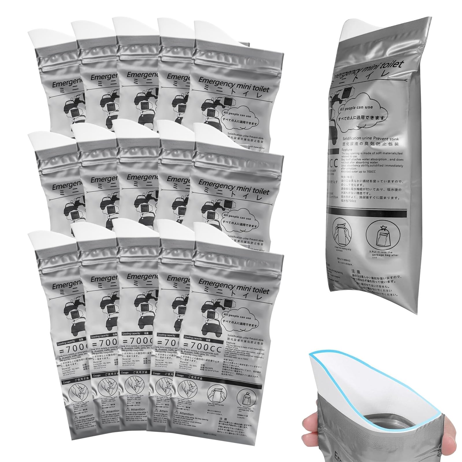 Pack 15 sacs d'urine 700ml, sac vomissement et urinoir portable