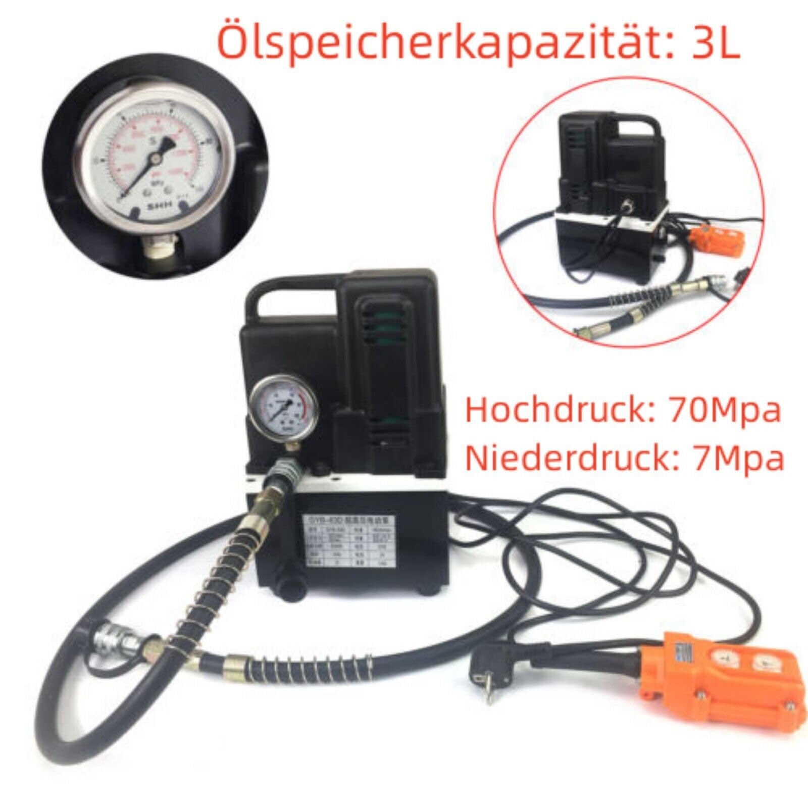 Hydraulikpumpe Elektrische 3L, Hydraulikaggregat 1200W 70Mpa 3700 U/min mit elektromagnetische Kabelfernbedienung Automatischer Schutz für Schneiden Perforieren Biegen Heben