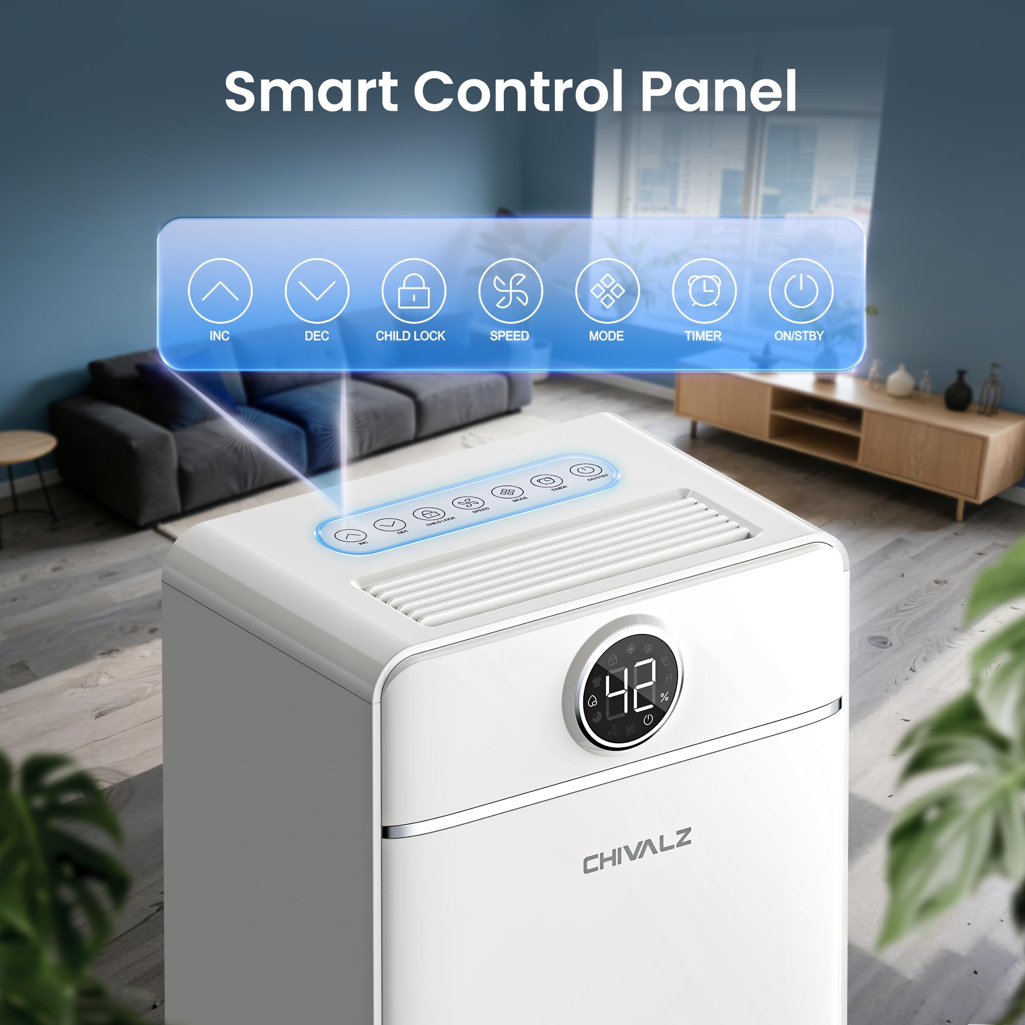 CHIVALZ Luftentfeuchter Elektrisch, Auto Raumentfeuchter Elektrisch 30m²/120m³, Raumentfeuchter mit 3 Betriebsmodi, 24H Timer, Automatische Abtauung, Energieeinsparung - Geeignet für Keller, 1 Pack