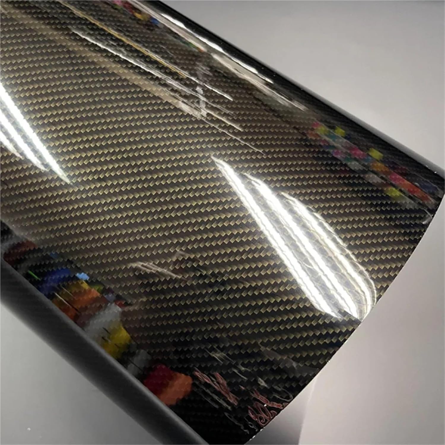 1.52 * 18m/Roll High Glossy Silver Gold 7D Carbon Fiber Wrapping Vinyl Film Motorcycle Tablet Stickers Decals Auto Accessories(Black Silver)