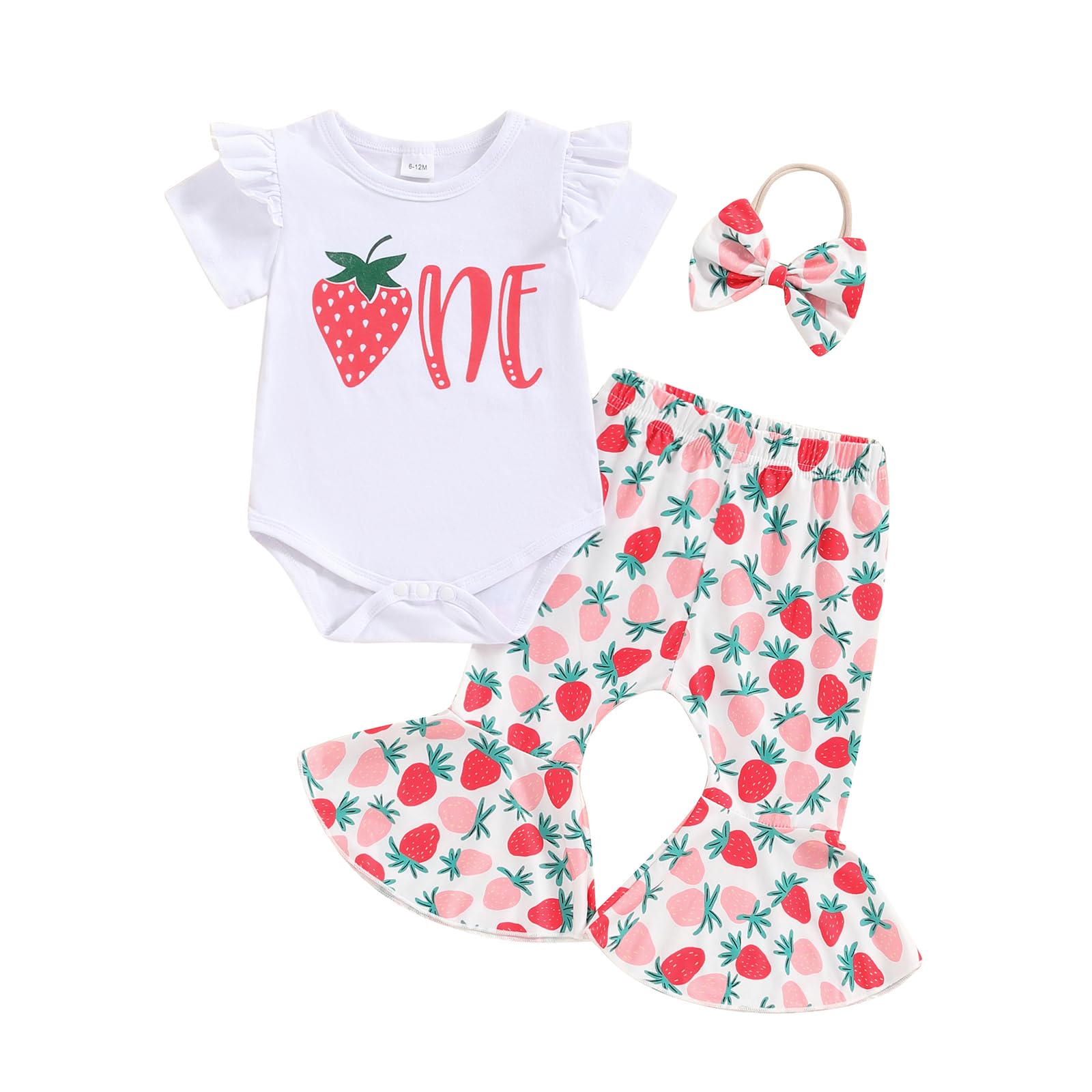 Rarjuiey Newborn Baby Girl Summer Outfits Western Farn Boho Outfit Ruffle Romper Top Bell Bottoms Headband Summer Clothes White Floral 3-6 Months