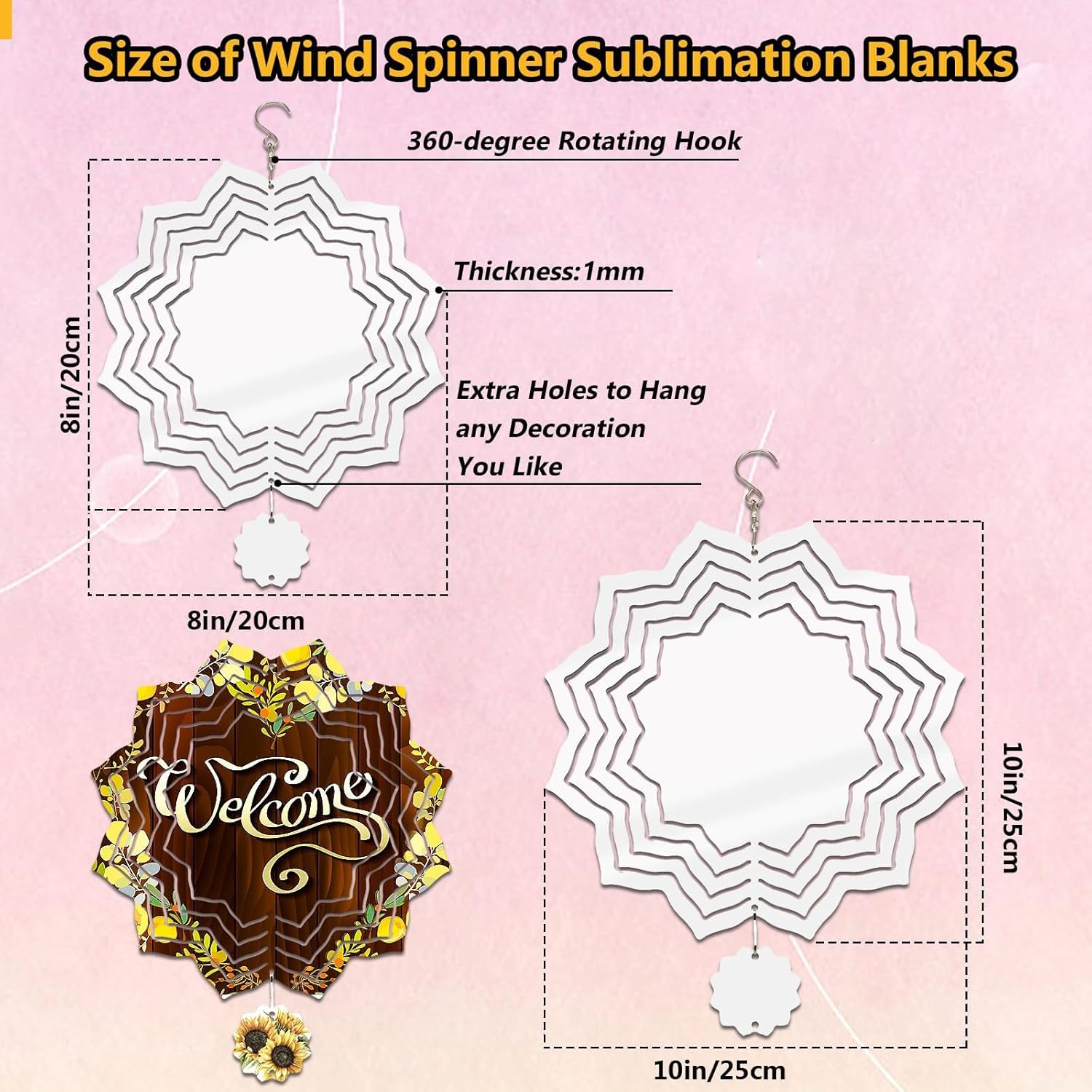 Generic Wind Spinners Outdoor Hanging, Metal Double Sublimation Wind Spinner Blanks, for Yard Garden Indoor Outdoor Windows Porch Decoration (Size : 8 * 8in), EDMFCBFLP-RUY041803B2