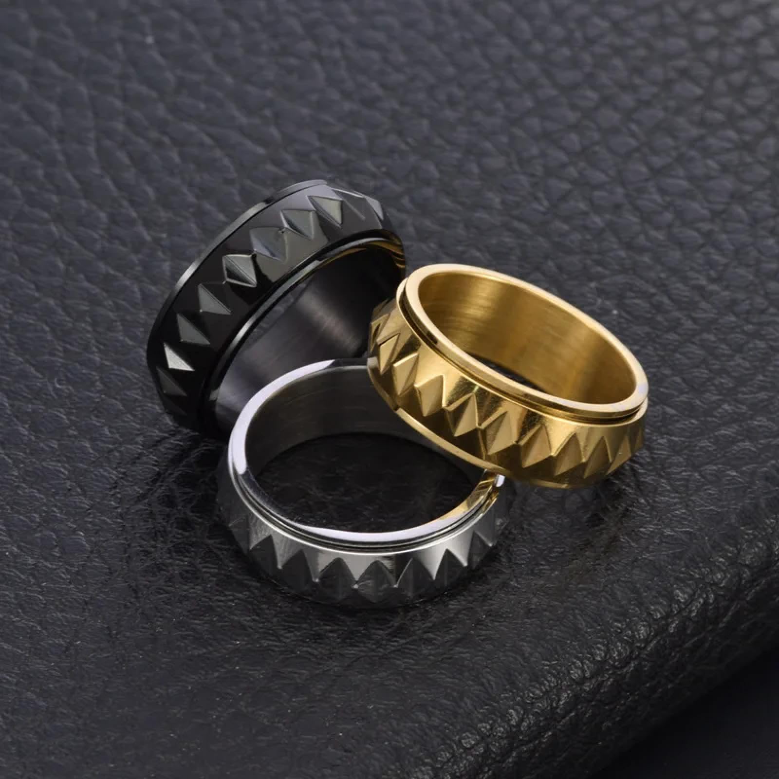Ring Ringe Damen Bijouterie Herren Men'S Rotating Ring Geometric Faceted Triangle Design Hypoallergenic Adjustable Band For Single Daily Wear