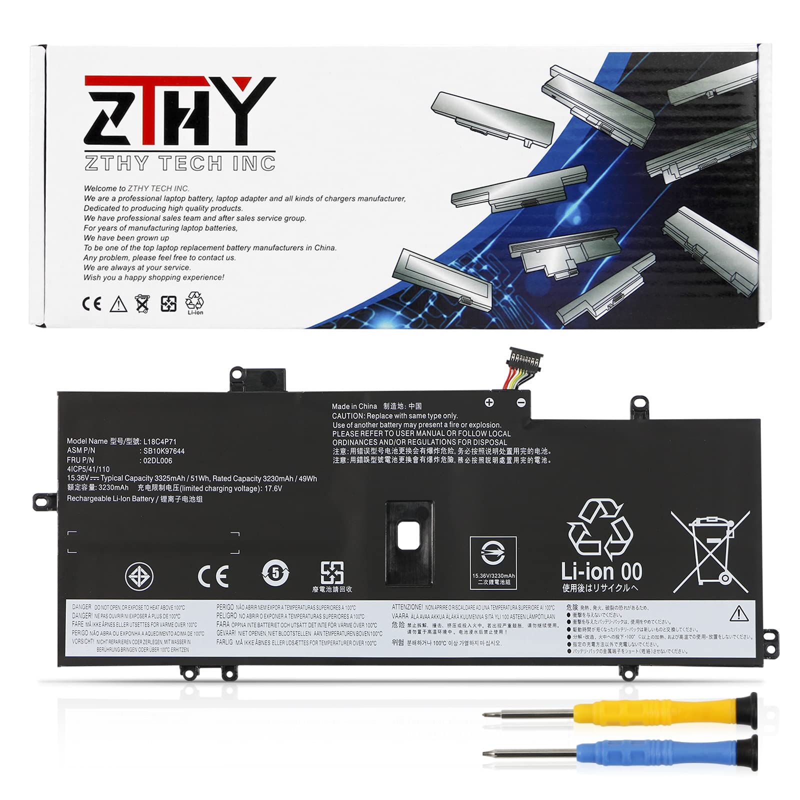 ZTHY L18C4P71 L18L4P71 L18M4P72 Battery Replacement for Lenovo ThinkPad X1 Yoga 2019 2020 4th 5th Gen/X1 Carbon 2019 2020 7th 8th Gen 20QD 20QE Laptop SB10K97644 02DL006 02DL004 SB10K97642 02DL005