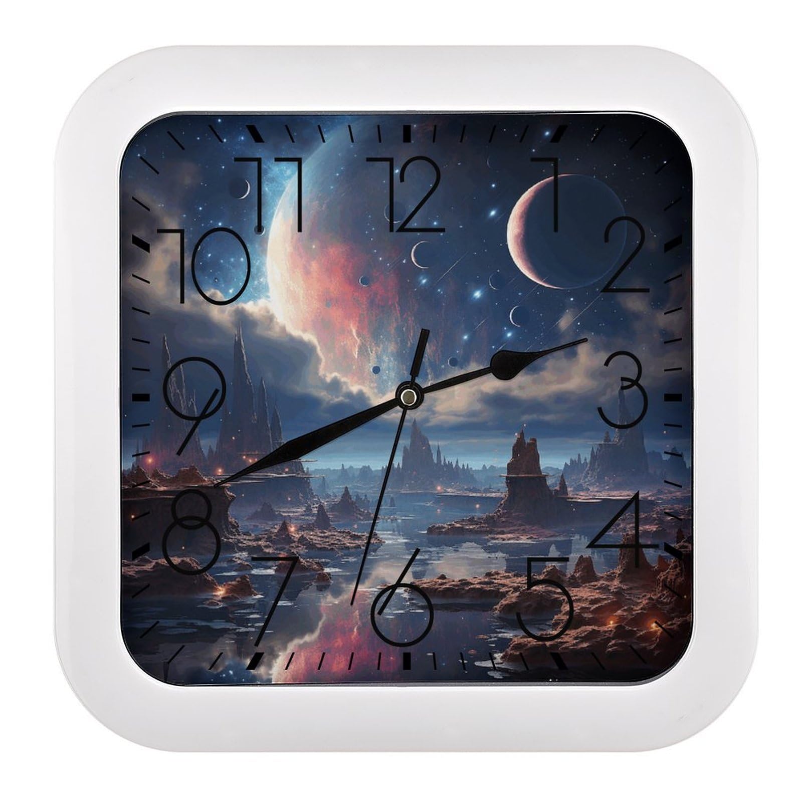 MUSM 10.2 X 10.2 Inch Modern Galaxy Wall Clock Battery Operated High Accuracy Decorative Square Clocks for Kitchen Bedroom Living Room Home Office Porch