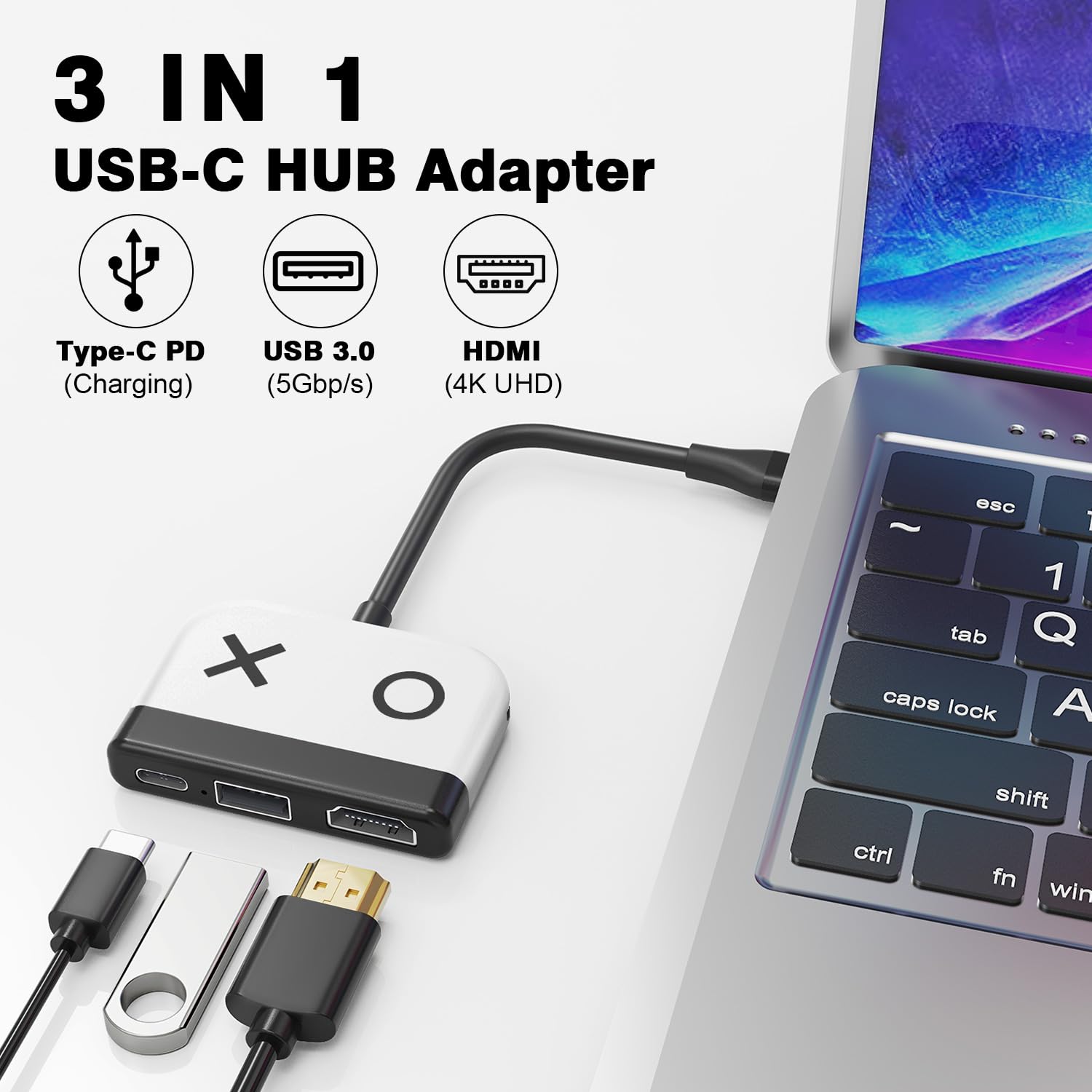 Tendak Adaptador USB C a HDMI para Switch 3 en 1 USB-C HUB con Puerto de Carga USB 3.0 PD Tipo C a 4K HDMI convertidor para Nintendo Switch/Switch OLED MacBook Pro Samsung S22 Huawei Mate 30 (Blanco)