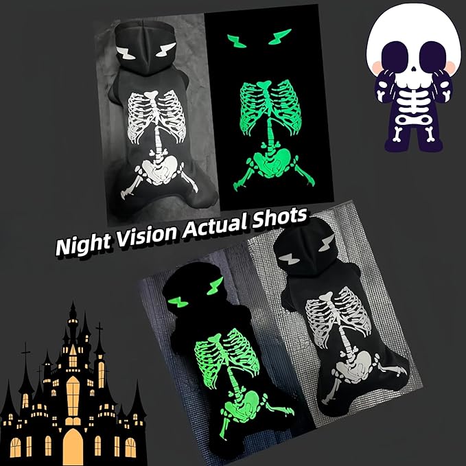 Disfraz de Esqueleto Luminoso para Perro - Talla L, Negro miniatura 3